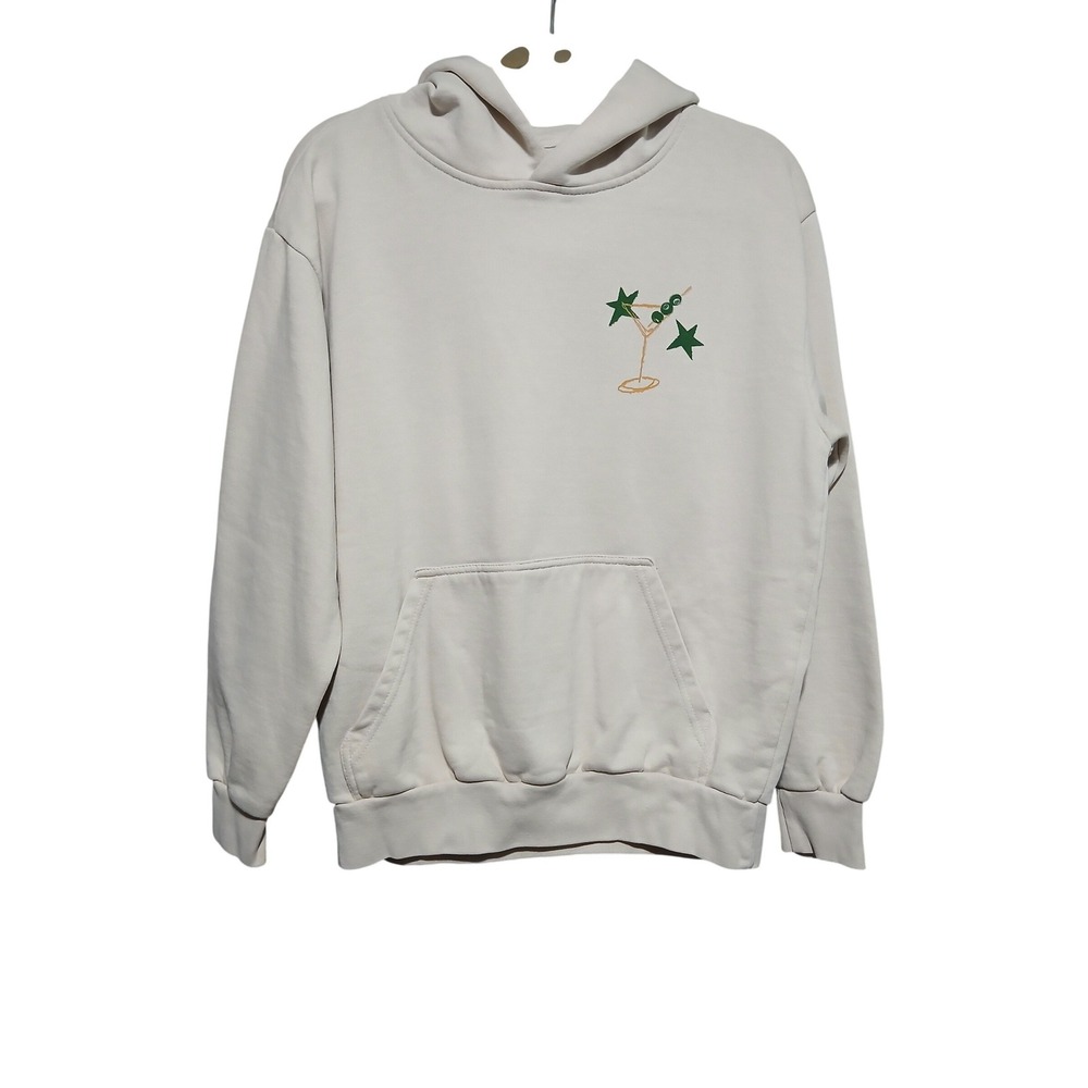 PacSun Count Your Lucky Stars Martini Graphic Hoodie Cream Mens Medium - Picture 3 of 8
